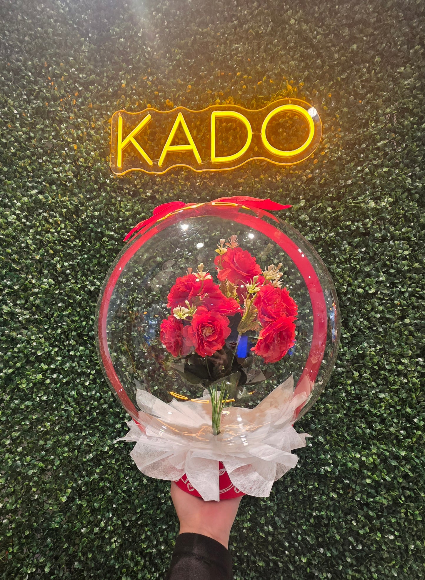 Red blooms in balloon